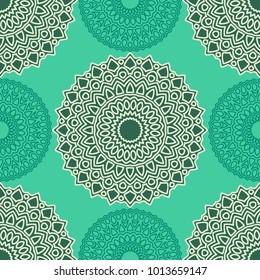 Vintage Wallpaper Rapport. Seamless Ethnic Pattern with Round Zentangles. Abstract Oriental Background with Mandala. Decorative Vintage Print for Fabric and Paper. 