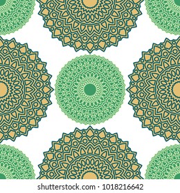 Vintage Wallpaper Rapport. Seamless Ethnic Pattern with Round Zentangles. Abstract Oriental Background with Mandala. Decorative Vintage Print for Fabric and Paper. 