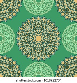 Vintage Wallpaper Rapport. Seamless Ethnic Pattern with Round Zentangles. Abstract Oriental Background with Mandala. Decorative Vintage Print for Fabric and Paper. 