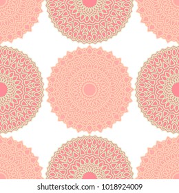 Vintage Wallpaper Rapport. Seamless Ethnic Pattern with Round Zentangles. Abstract Oriental Background with Mandala. Decorative Vintage Print for Fabric and Paper. 