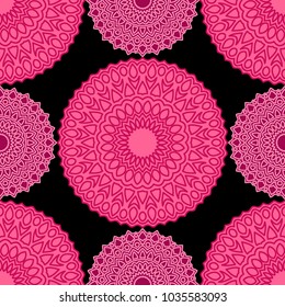 Vintage Wallpaper Rapport. Seamless Ethnic Pattern with Round Zentangles. Abstract Oriental Background with Mandala. Decorative Vintage Print for Fabric and Paper. 