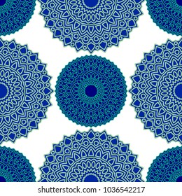 Vintage Wallpaper Rapport. Seamless Ethnic Pattern with Round Zentangles. Abstract Oriental Background with Mandala. Decorative Vintage Print for Fabric and Paper. 