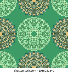 Vintage Wallpaper Rapport. Seamless Ethnic Pattern with Round Zentangles. Abstract Oriental Background with Mandala. Decorative Vintage Print for Fabric and Paper. 