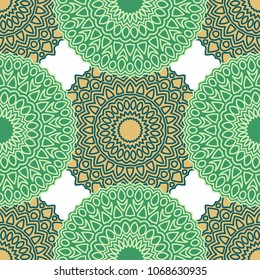 Vintage Wallpaper Rapport. Seamless Ethnic Pattern with Round Zentangles. Abstract Oriental Background with Mandala. Decorative Vintage Print for Fabric and Paper. 