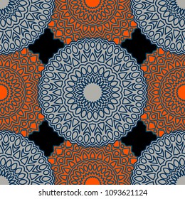 Vintage Wallpaper Rapport. Seamless Ethnic Pattern with Round Zentangles. Abstract Oriental Background with Mandala. Decorative Vintage Print for Fabric and Paper. 