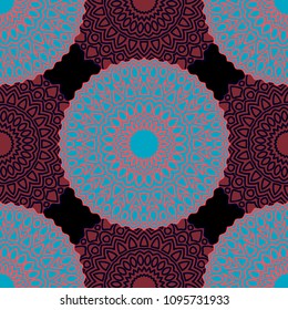Vintage Wallpaper Rapport. Seamless Ethnic Pattern with Round Zentangles. Abstract Oriental Background with Mandala. Decorative Vintage Print for Fabric and Paper. 