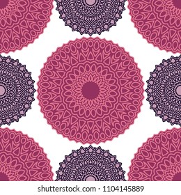 Vintage Wallpaper Rapport. Seamless Ethnic Pattern with Round Zentangles. Abstract Oriental Background with Mandala. Decorative Vintage Print for Fabric and Paper. 