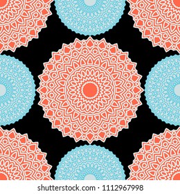 Vintage Wallpaper Rapport. Seamless Ethnic Pattern with Round Zentangles. Abstract Oriental Background with Mandala. Decorative Vintage Print for Fabric and Paper. 