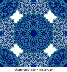 Vintage Wallpaper Rapport. Seamless Ethnic Pattern with Round Zentangles. Abstract Oriental Background with Mandala. Decorative Vintage Print for Fabric and Paper. 