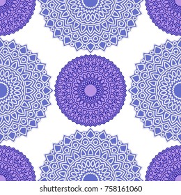 Vintage Wallpaper Rapport. Seamless Ethnic Pattern with Round Zentangles. Abstract Oriental Background with Mandala. Decorative Vintage Print for Fabric and Paper. 