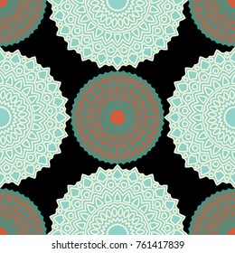 Vintage Wallpaper Rapport. Seamless Ethnic Pattern with Round Zentangles. Abstract Oriental Background with Mandala. Decorative Vintage Print for Fabric and Paper. 