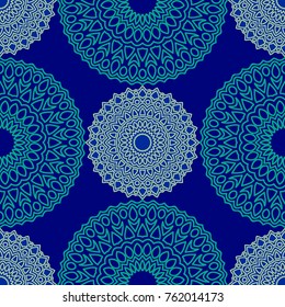 Vintage Wallpaper Rapport. Seamless Ethnic Pattern with Round Zentangles. Abstract Oriental Background with Mandala. Decorative Vintage Print for Fabric and Paper. 