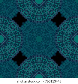 Vintage Wallpaper Rapport. Seamless Ethnic Pattern with Round Zentangles. Abstract Oriental Background with Mandala. Decorative Vintage Print for Fabric and Paper. 