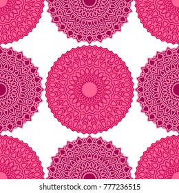 Vintage Wallpaper Rapport. Seamless Ethnic Pattern with Round Zentangles. Abstract Oriental Background with Mandala. Decorative Vintage Print for Fabric and Paper. 