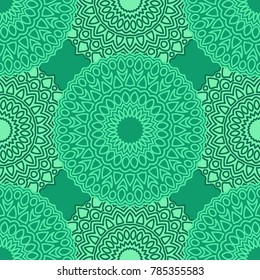 Vintage Wallpaper Rapport. Seamless Ethnic Pattern with Round Zentangles. Abstract Oriental Background with Mandala. Decorative Vintage Print for Fabric and Paper. 