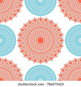 Vintage Wallpaper Rapport. Seamless Ethnic Pattern with Round Zentangles. Abstract Oriental Background with Mandala. Decorative Vintage Print for Fabric and Paper. 