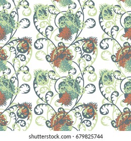 Vintage Wallpaper Rapport. Seamless Pattern with Flowers for Fabric, Textile, Book Cover, Cloth. Summer Feminine Ornament on White Background. Big Chrysanthemums or Golden-daisy
