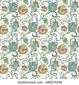 Vintage Wallpaper Rapport. Seamless Pattern with Flowers for Fabric, Textile, Book Cover, Cloth. Summer Feminine Ornament on White Background. Big Chrysanthemums or Golden-daisy