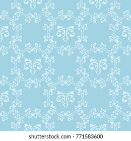 Vintage wallpaper seamless pattern. Blue and white ornamental floral background. Vector illustration
