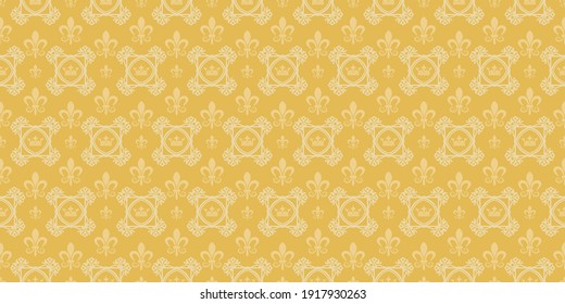 Vintage wallpaper, seamless pattern. Yellow color. Perfect for fabrics, covers, patterns, posters, interior design or wallpaper. Vector background