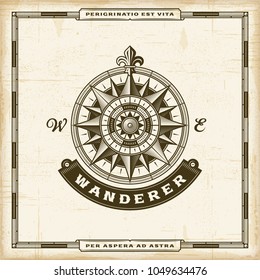 Vintage Wanderer Label. EPS10 vector illustration in retro woodcut style with transparency.