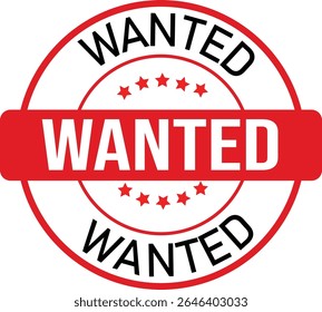 Vintage Wanted Circular Seal with Red Stars Emblem