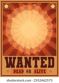 Vintage Wanted Poster Design Template with Retro Sunburst Background