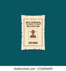 Vintage wanted poster flat vector