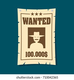 Vintage wanted poster flat vector