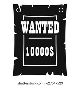 Vintage wanted poster icon in simple style isolated on white background vector illustration