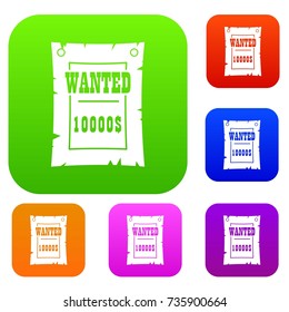 Vintage wanted poster set icon color in flat style isolated on white. Collection sings vector illustration