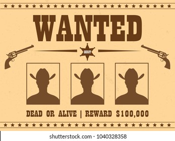 Vintage Wanted Western Poster With Avatars Of Criminal Photos In Vector