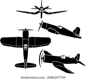 Vintage  war bird vector set with outline