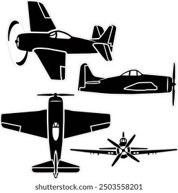 Vintage war bird vector set with outline