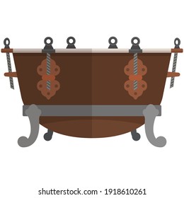 Vintage war drum vector. Traditional ukrainian cossak soldier music instrument for military bass rhythm beat isolated on white background