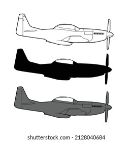 vintage war plane with propeller side view set vector design