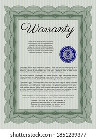 Vintage Warranty Certificate template. Money Pattern.  With linear background.  Detailed.  Green color.