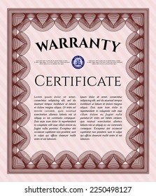 Vintage Warranty Certificate template. Money Pattern design.  Printer friendly.    Red color.