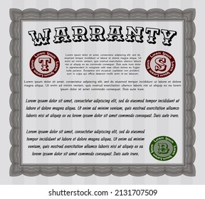 Vintage Warranty Certificate template. Superior design.  With complex linear background.    Grey color.