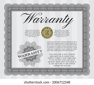 Vintage Warranty template. Money style design.  With great quality guilloche pattern.  Detailed.  Grey color.
