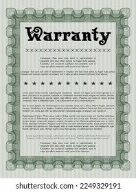 Vintage Warranty template. Nice design.  With background.  Vector illustration.  Green color.