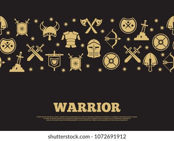 Vintage warrior banner and poster background with mediewal knights silhouette icons. Vector illustration
