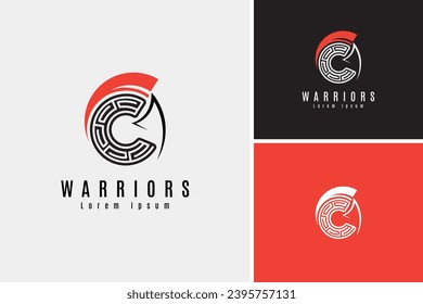 Vintage warrior letter C sport logo design vector