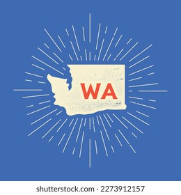 Vintage Washington, USA map with grunge texture and emblem. Washington vintage print for t-shirt. Trendy Hipster design. Vector illustration