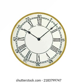 Vintage watch vector illustration. Retro clock picture on white background. Classic clock hand drawn. Watercolor style picture. Drawing for logo, design and greeting card.