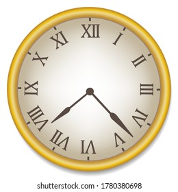 Vintage watch. Vector old clock with roman numerals. Flat image of an antique dial.