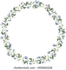 Vintage water color small light blue flower wreath frame, vector illustration flower art decoration concept