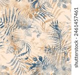 Vintage water color summer tropical pattern design in vector, Seamless pattern with palm leaves on beige textured background, Palm leaves. Tropical seamless background pattern