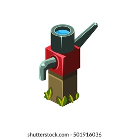 Vintage Water Pump Isometric Garden Landscaping Element