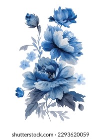 Vintage Watercolor Blue Flowers isolated vector.